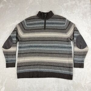 VTG Eddie Bauer 1/4 Zip Lambswool Sweater Men XL Striped Cosby Elbow Patches EUC